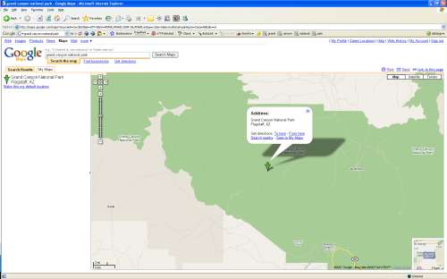 The Google Maps 'Map' View of the Grand Canyon