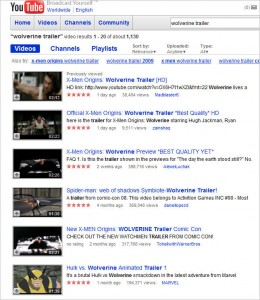 Wolverine Trailer Search on YouTube